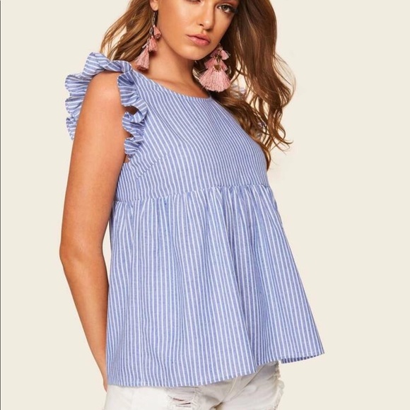 NWT SHEIN ruffle armhole tie back striped blouse - Picture 4 of 7